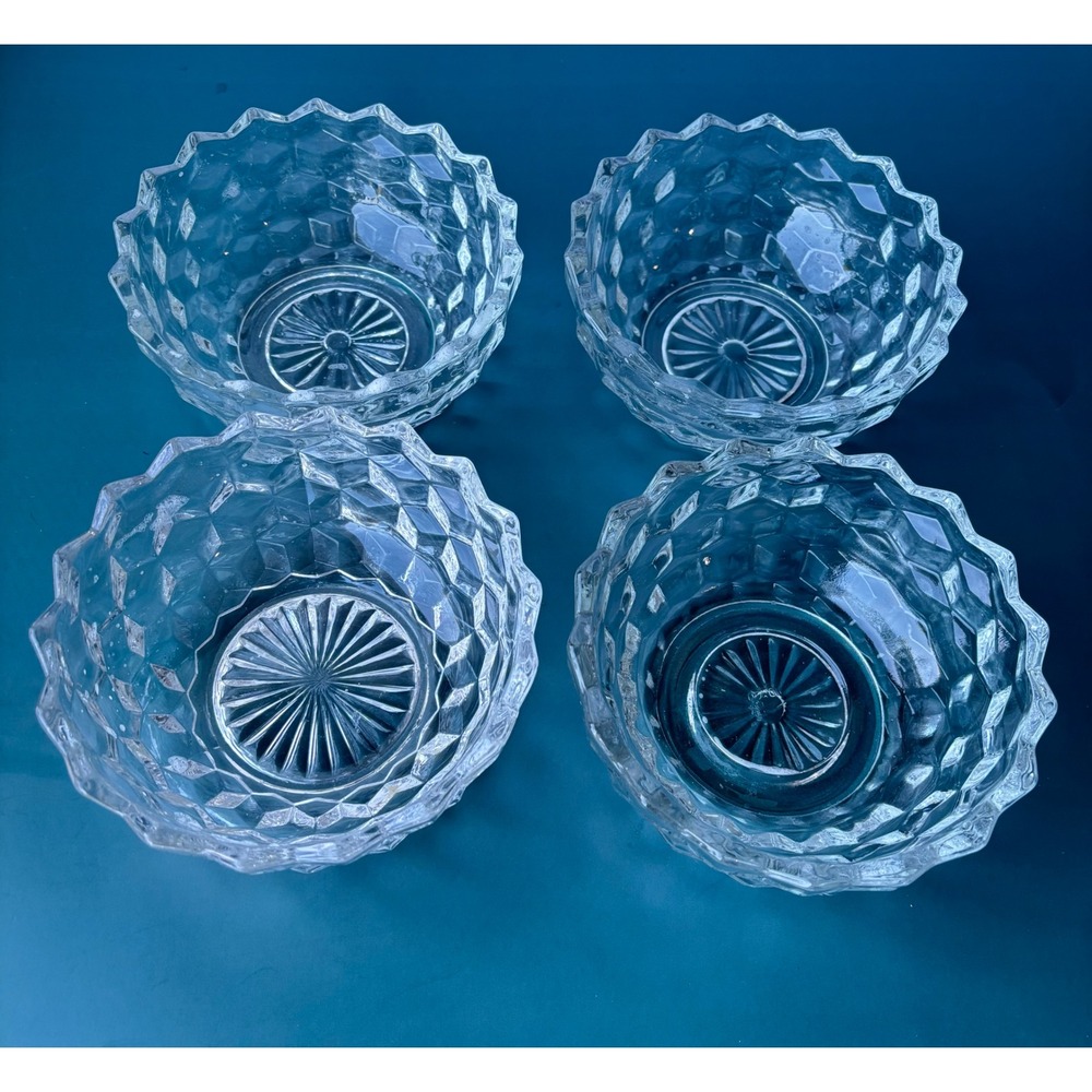 Vintage Clear Glass Fostoria Cubist Dessert Cereal Bowls Set of 4